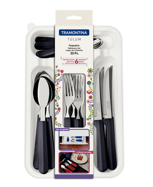 Tramontina 25 Pieces Tableware Set With Steak Knives - Black