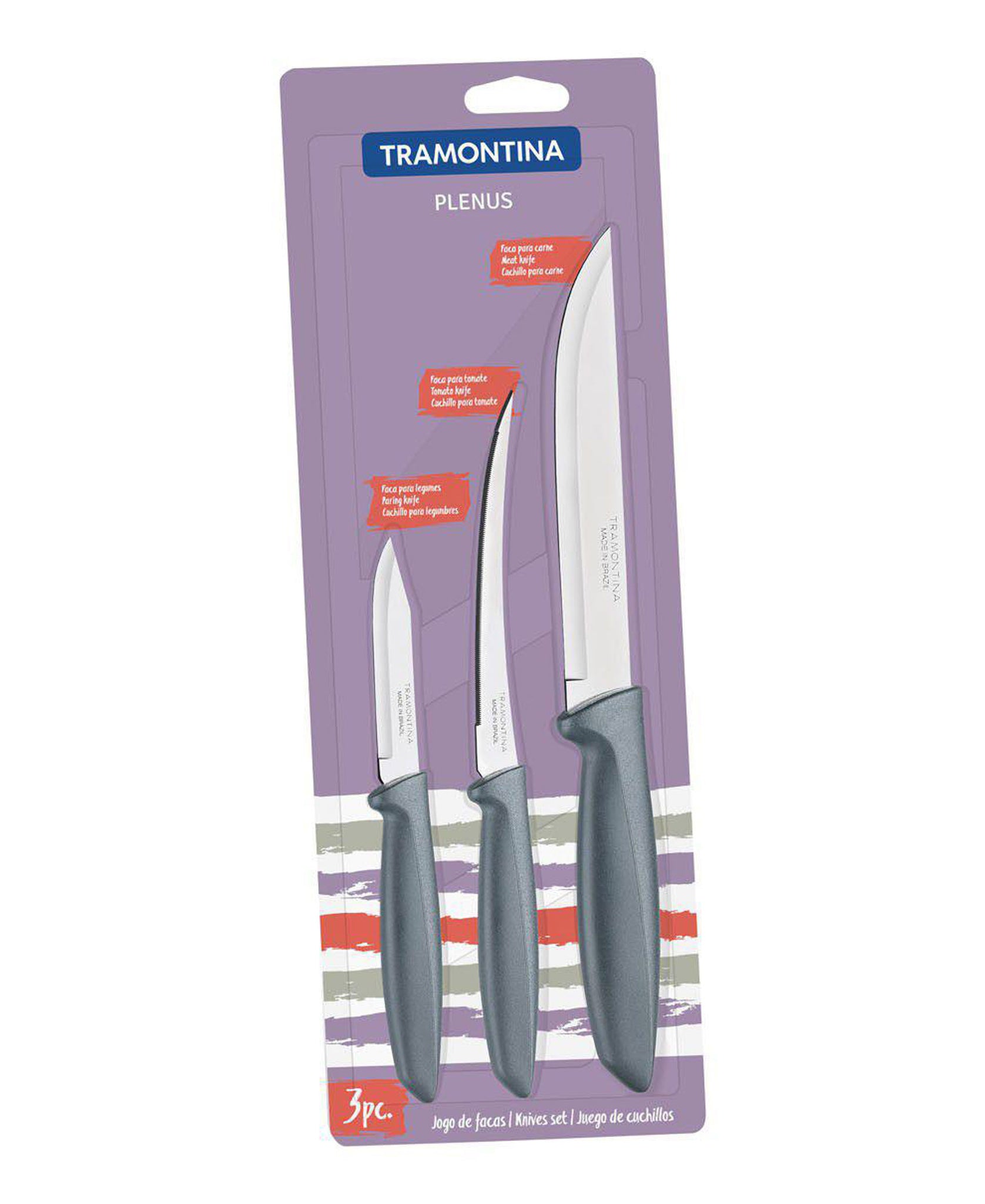 Tramontina Plenos Knife Set 3 Pieces - Grey