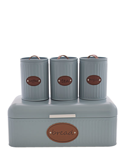 Aqua Bread Bin With Leather Strap - Blue/Grey