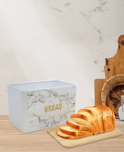 Aqua Marble Bread Bin - White & Grey