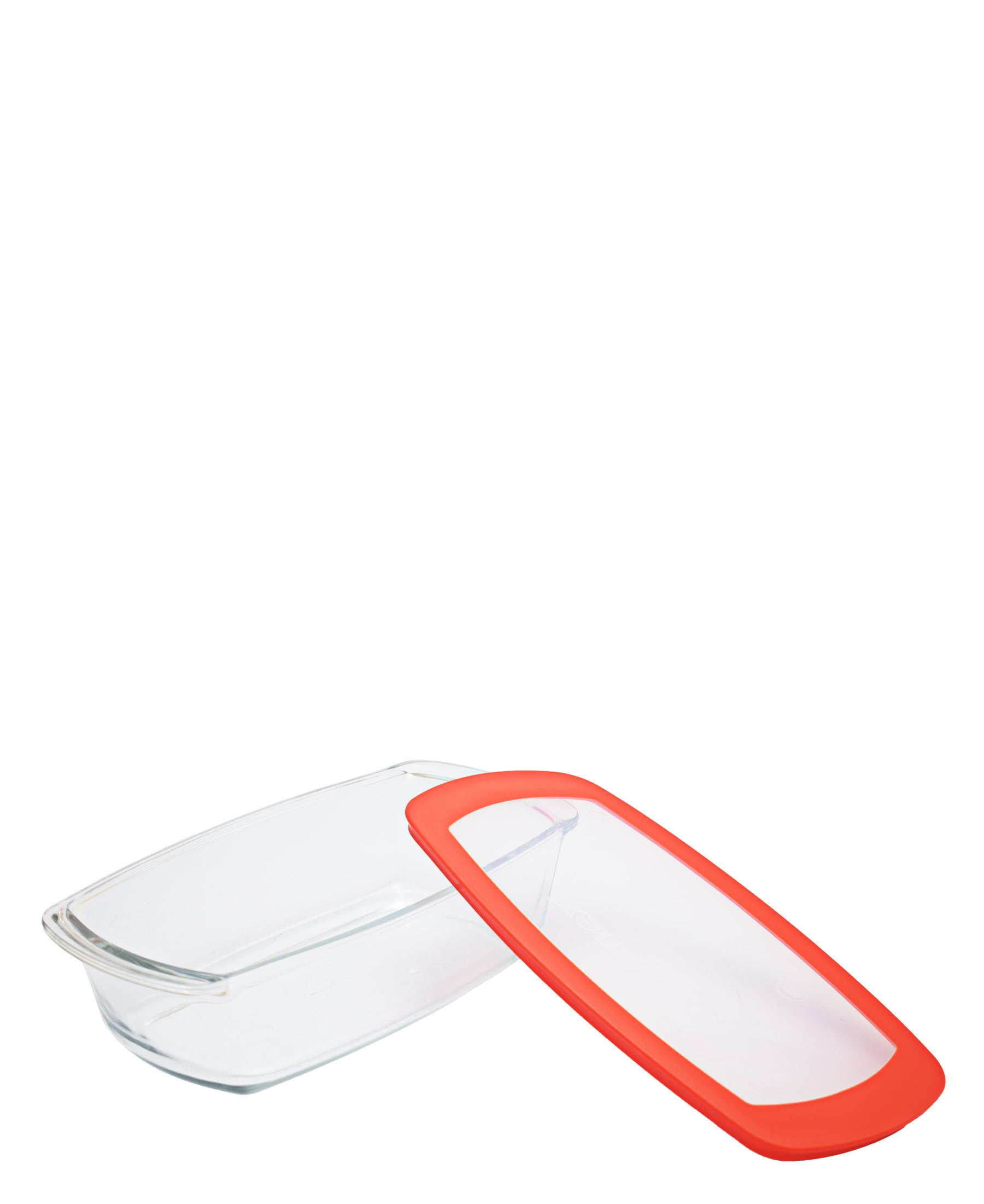 Marinex Rectangular Loaf Dish with Plastic Lid 1.5L - Transparent With Red Lid