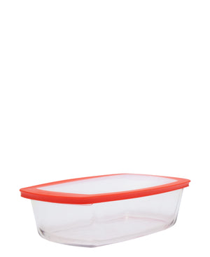 Marinex Rectangular Loaf Dish with Plastic Lid 1.5L - Transparent With Red Lid