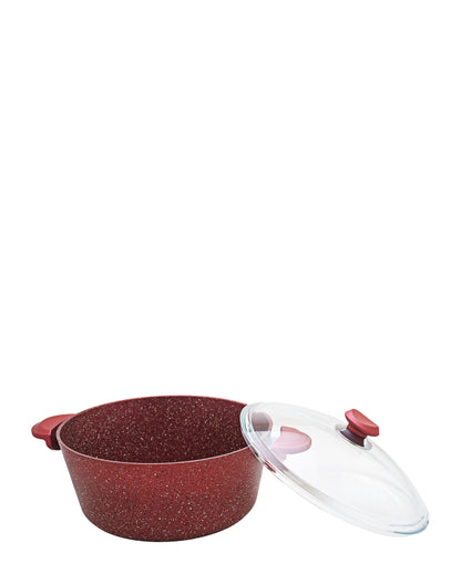 OMS Non Stick 30cm Granite Deep Casserole - Red