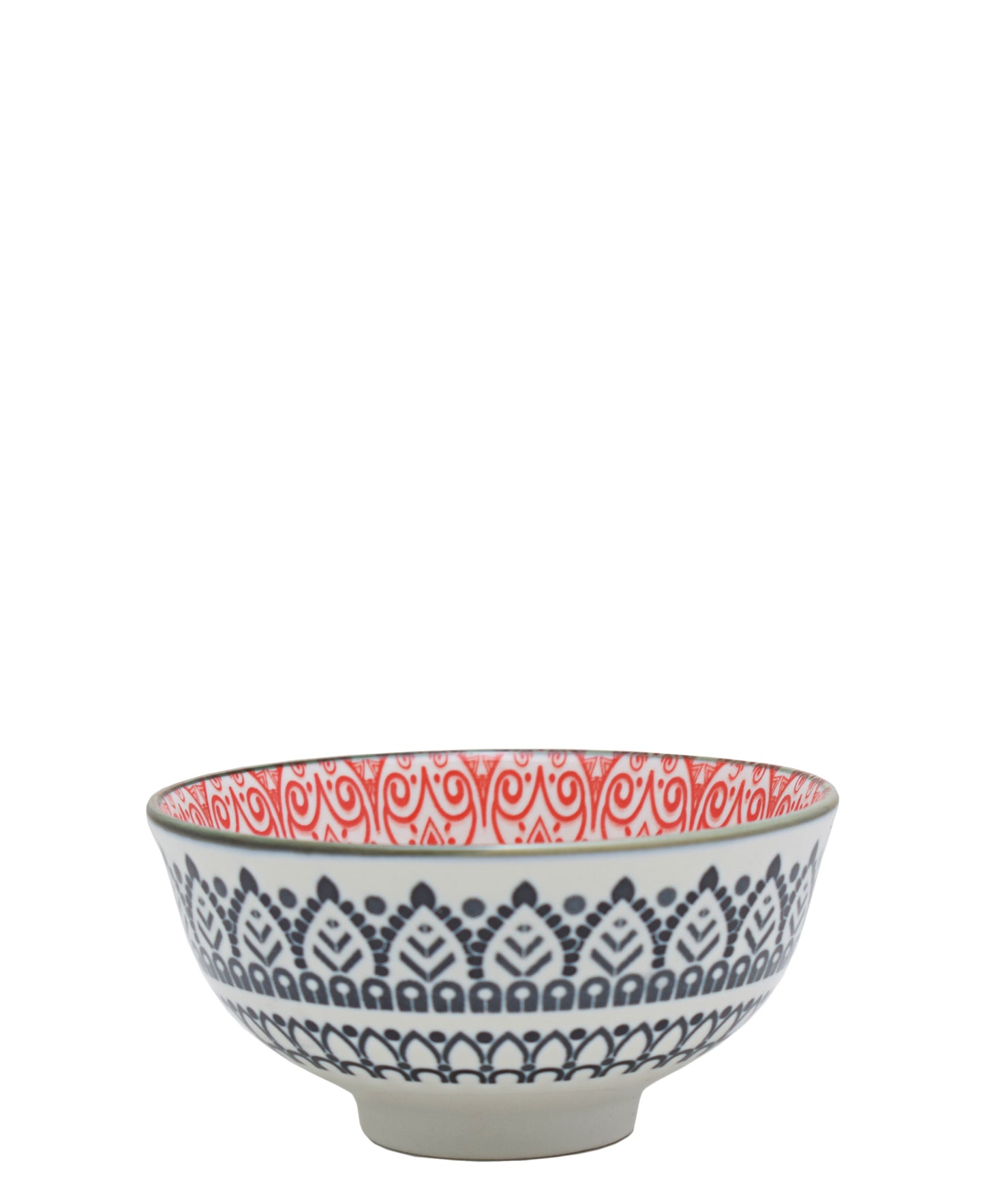 Shanghai Ethnic 12cm Bowl - Red, Grey & White