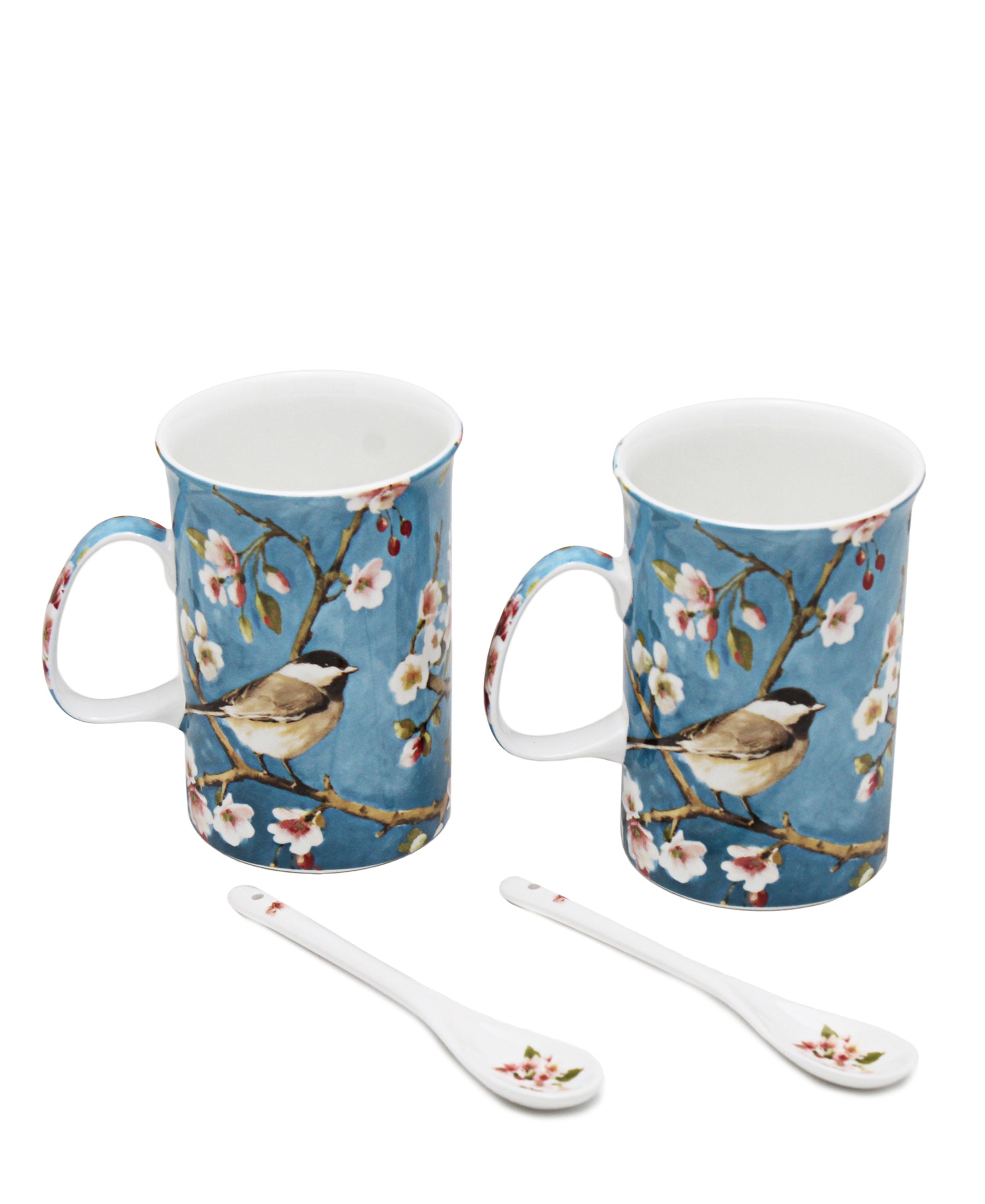 Kitchen Life Blossom 4pc Mug & Spoon Set - Blue