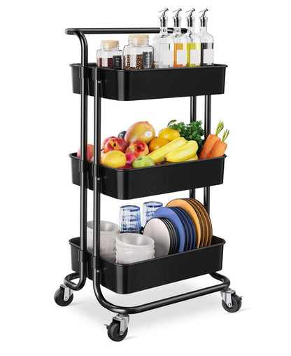 Monaco 3 Tier Kitchen Storage Rack With Wheels - Black