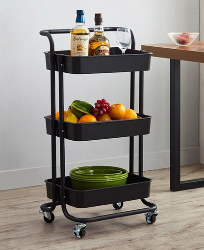 Monaco 3 Tier Kitchen Storage Rack With Wheels - Black