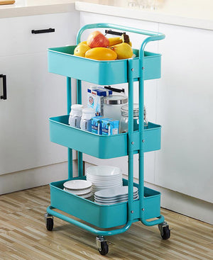 Monaco 3 Tier Kitchen Storage Rack With Wheels - Baby Blue