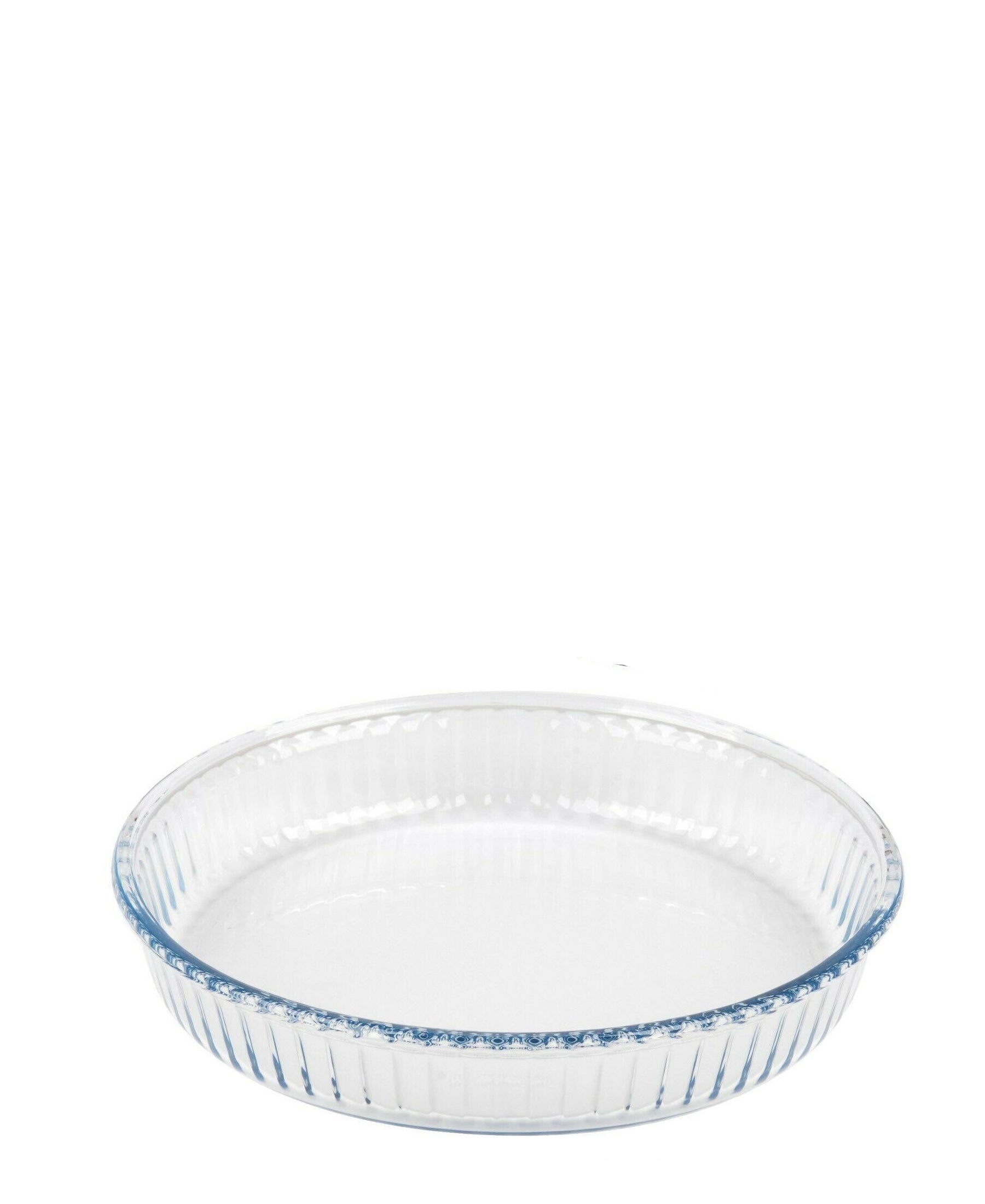 Borcam Round Ribbed Flan Dish 26cm - Clear With Blue Tint