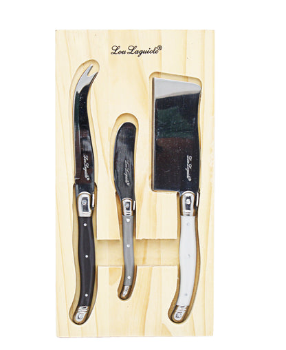 Lou Laguiole Cheese Knife 3 Piece Set - Silver