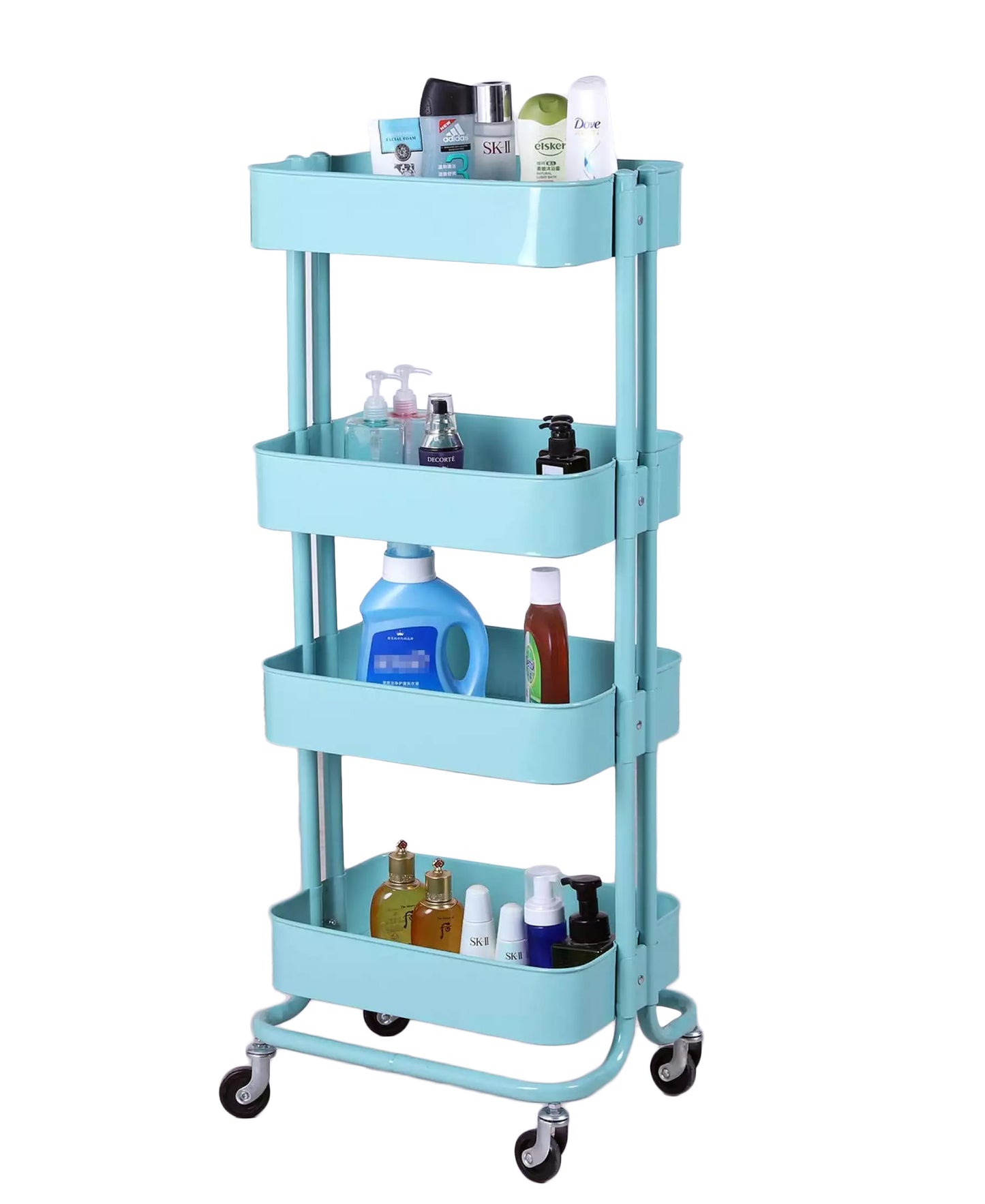 Monaco 4 Tier Kitchen Storage Rack With Wheels - Baby Blue