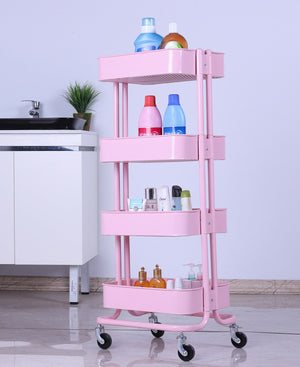 Monaco 4 Tier Kitchen Storage Rack With Wheels - Pink
