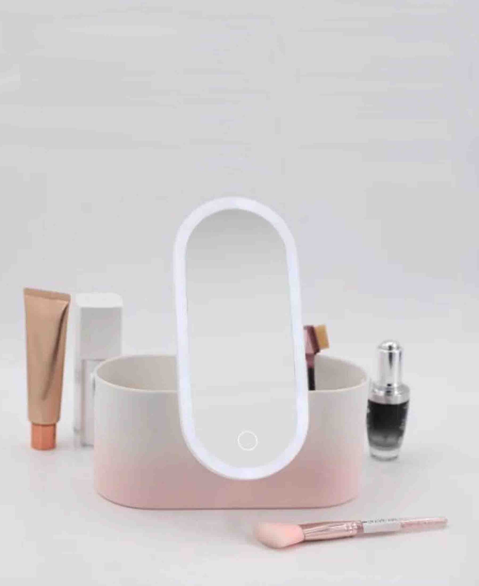 3 in 1 Makeup Storage With Mirror & LED Light - Pink