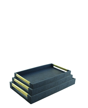 Urban Decor 3 Piece Shagreen Tray Set - Blue
