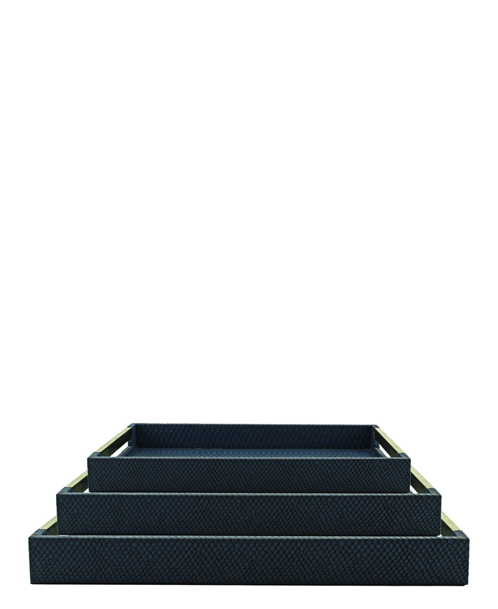Urban Decor 3 Piece Shagreen Tray Set - Blue