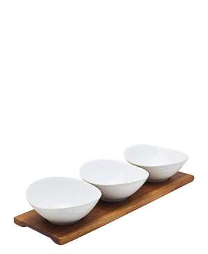 Eetrite 3 Oval Mini Bowls With Wooden Tray - White
