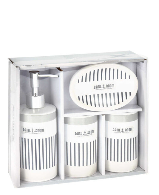 Bathroom 4 Piece Accessory Set - White & Grey