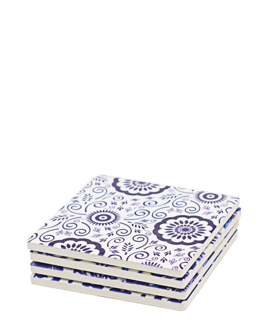 Kitchen Life Printed 4 Piece Coasters - Blue & White