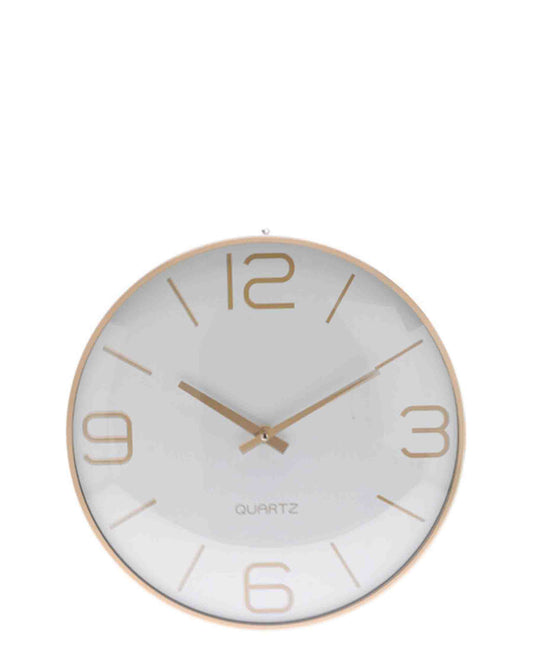Quartz 30cm Rounded Wall Clock - White & Copper