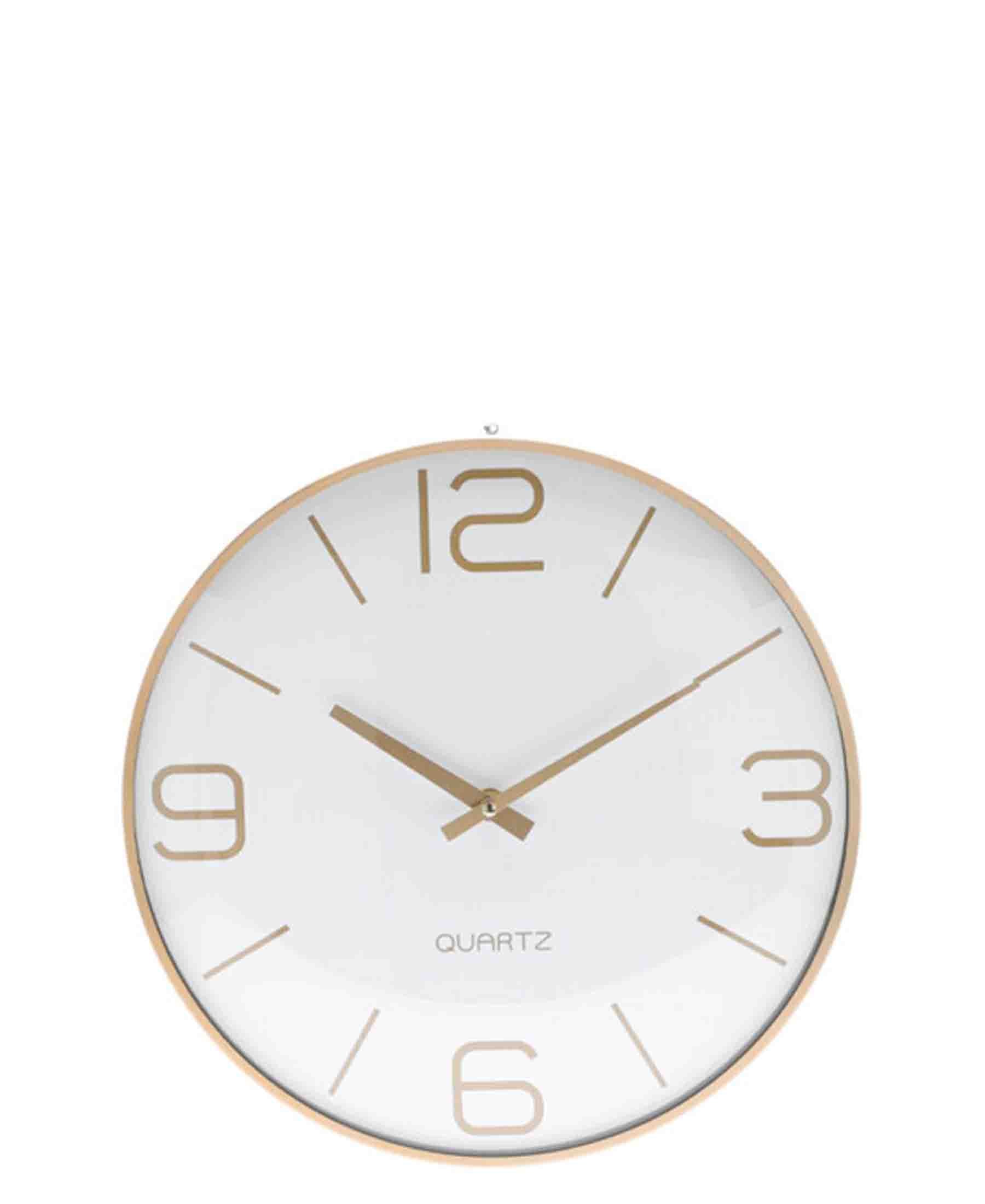 Quartz 30cm Rounded Wall Clock - White & Gold