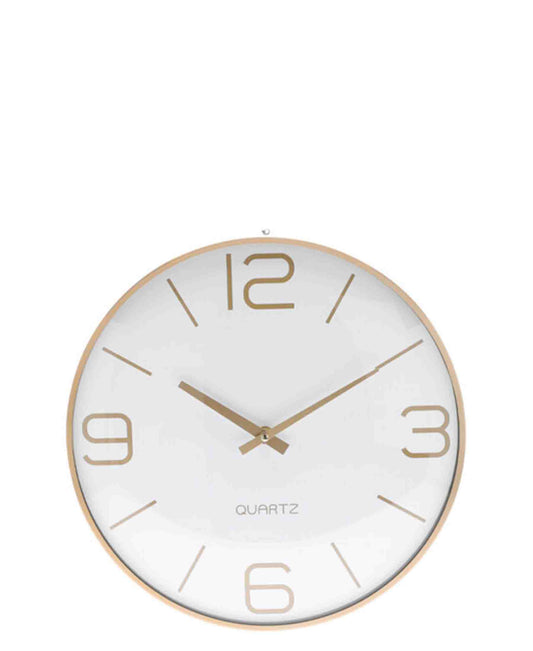Quartz 30cm Rounded Wall Clock - White & Gold