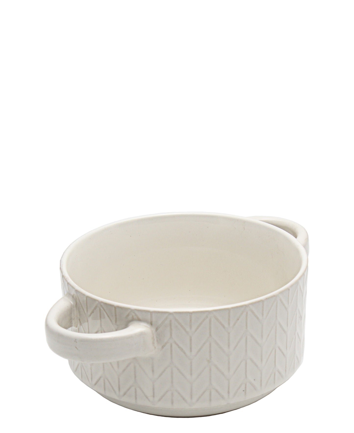 Kitchen Life Embossed Ceramic Soup & Serving Bowl 3 Piece - White