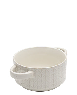 Kitchen Life Embossed Ceramic Soup & Serving Bowl - White