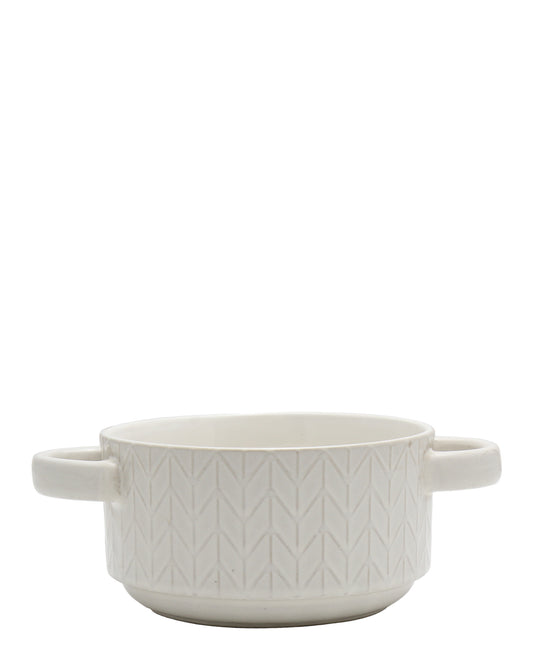 Kitchen Life Embossed Ceramic Soup & Serving Bowl 3 Piece - White