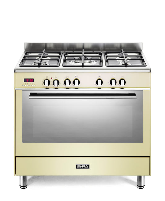 Elba Fusion 90cm 5 Burner Gas Cooker With Electric Oven - Cream
