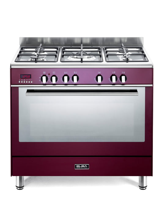 Elba Fusion 90cm 5 Burner Gas Cooker With Electric Oven - Burgundy
