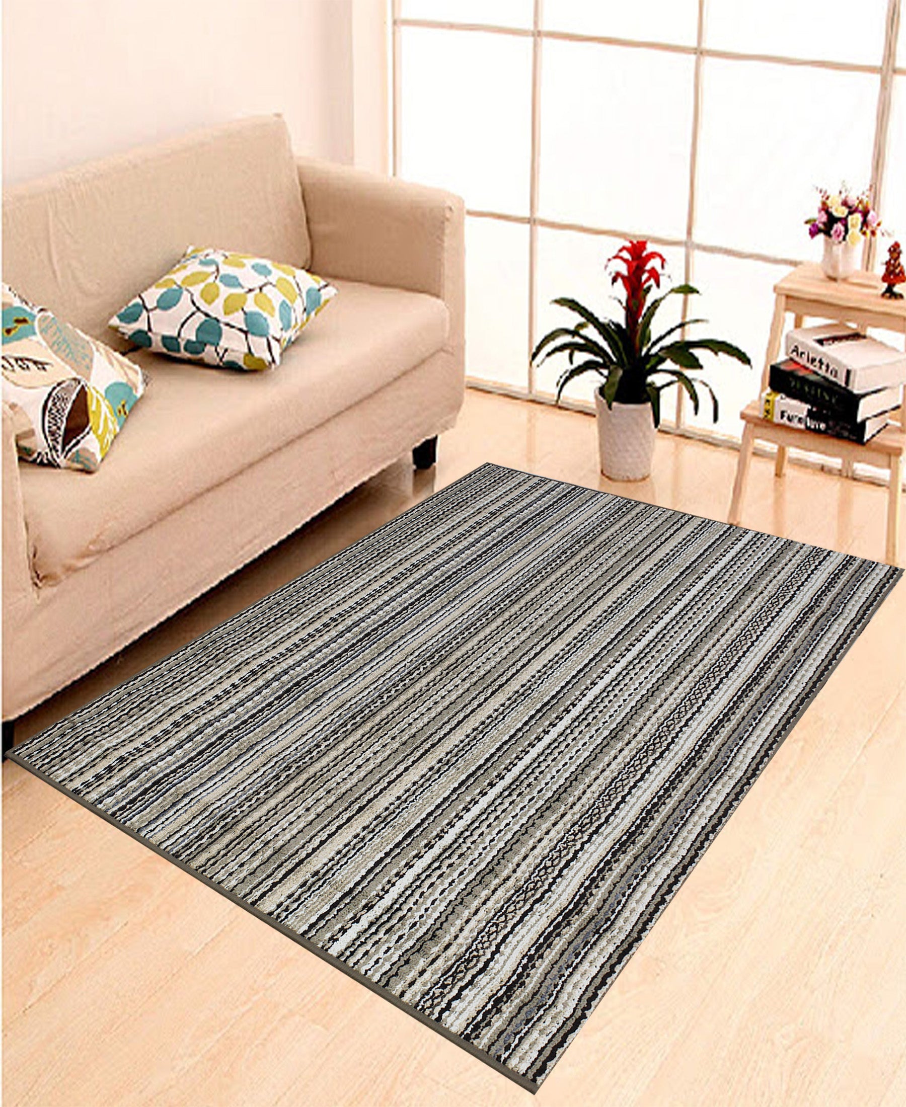 Egyptian Poly Print Carpet 1220mm x 1830mm - Brown Stripes