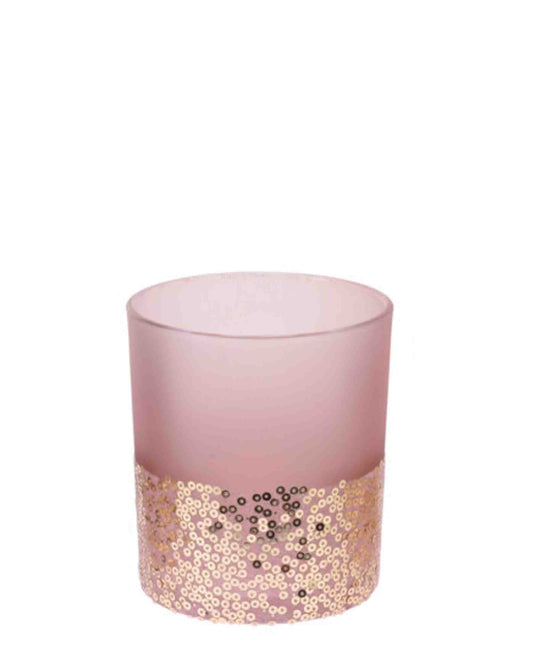 Urban Decor Velvet & Amber 10cm Tealight Holder - Pink