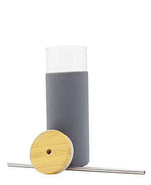 Bamboo Lid Glass Bottle 450ML - Black