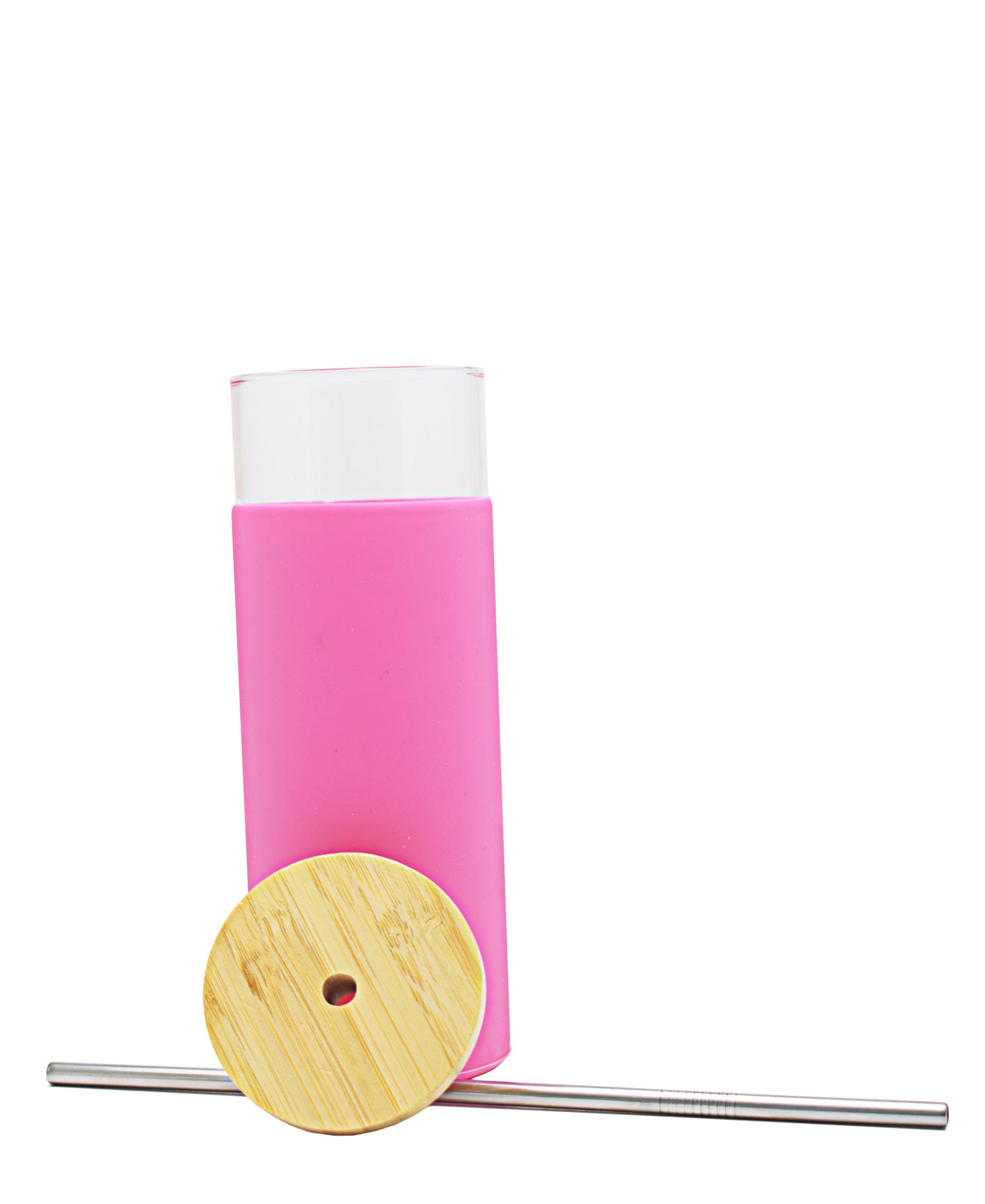 Bamboo Lid Glass Bottle 450ML- Pink