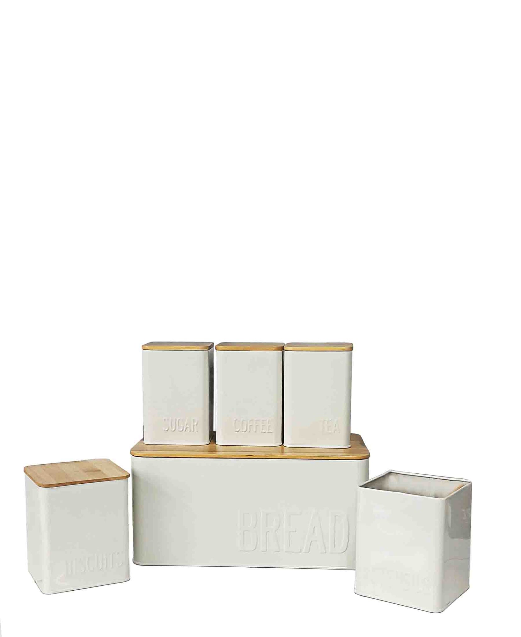 Aqua 6 Piece Storage Set With Bamboo Lid - Cream