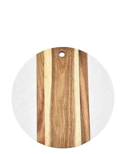 Aqua Acacia Wood With Marble Cutting Board - White & Brown