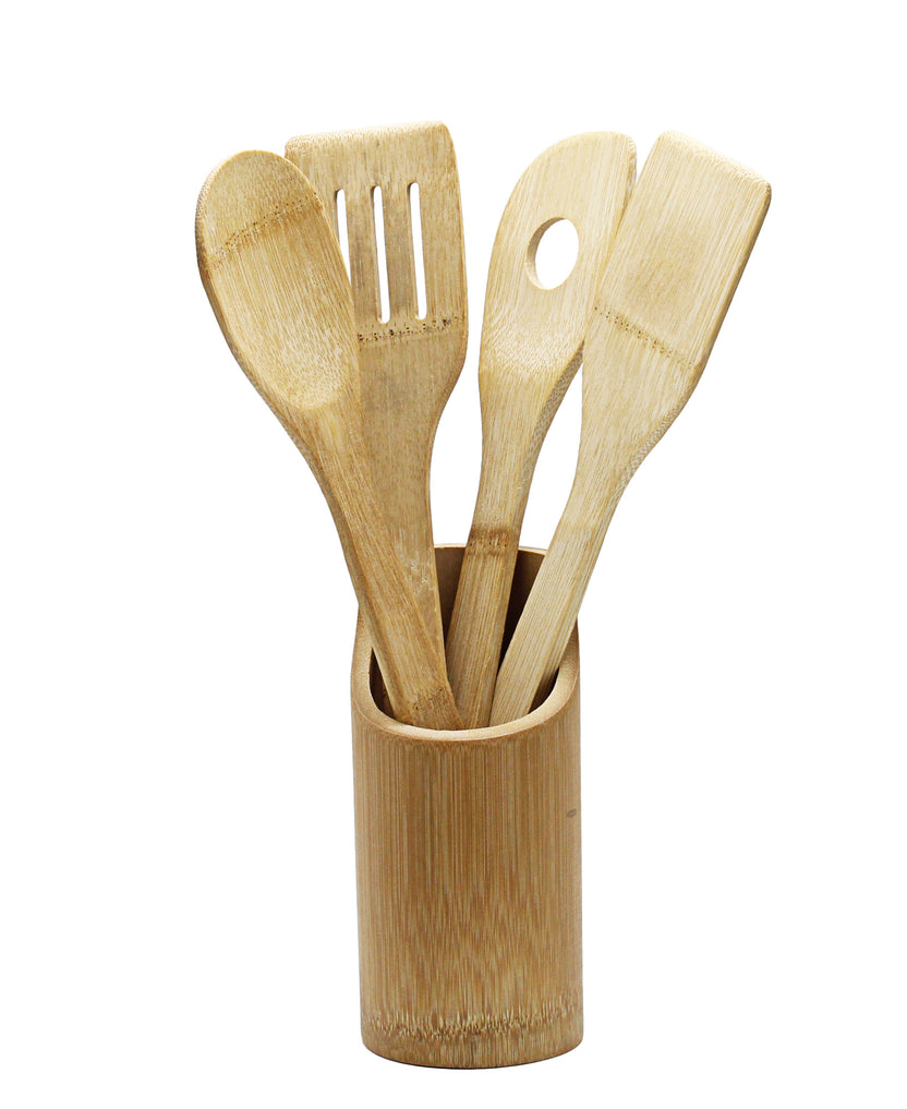 Bamboo Utensils Holder 5 Piece Oak The Culinarium