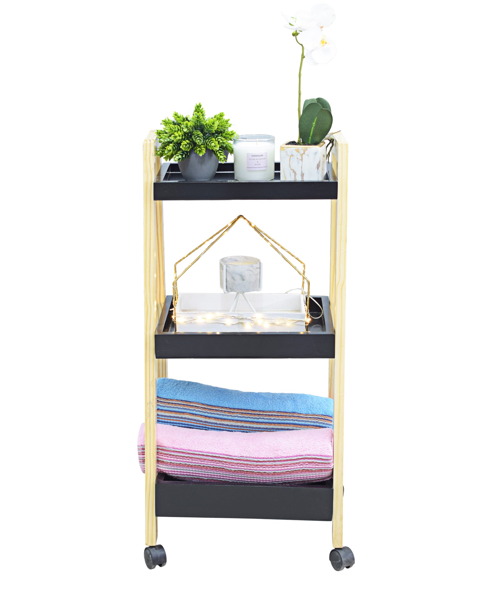 Bathroom 3 Tier Stand With Wheels - Black