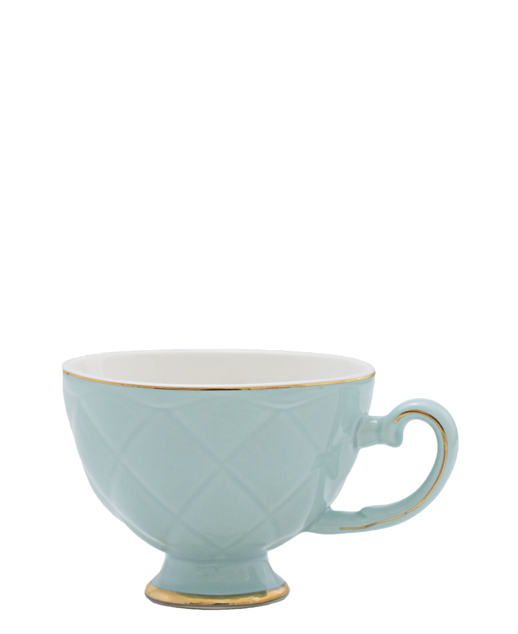 Kitchen Life Cup & Saucer 3 Piece - Blue With Gold Rim