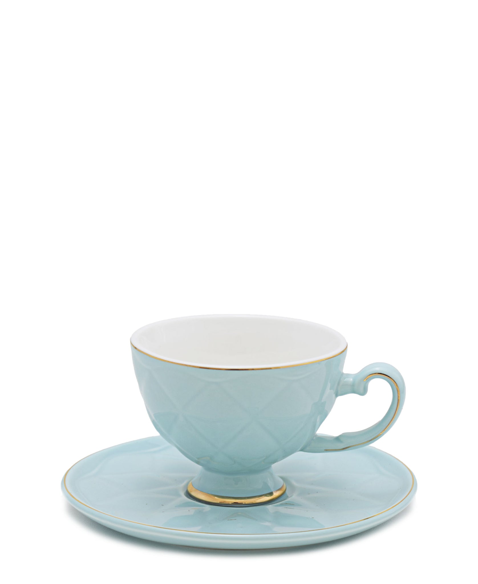 Kitchen Life Cup & Saucer 3 Piece - Blue With Gold Rim