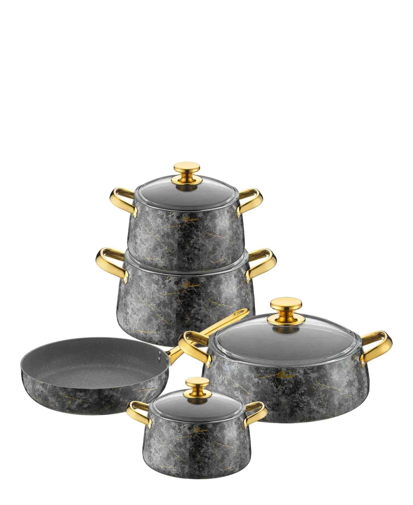 Brioni 9 Piece Flora Cookware Set - Black