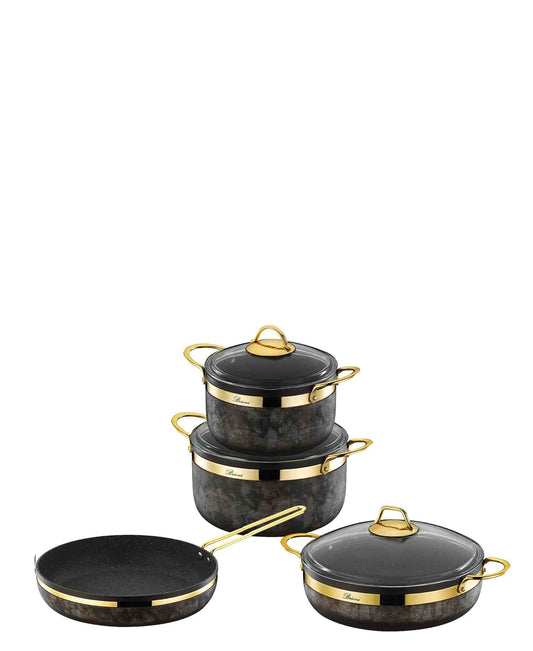 Brioni Royal Stone 7 Piece Cookware Set - Sandstone & Gold