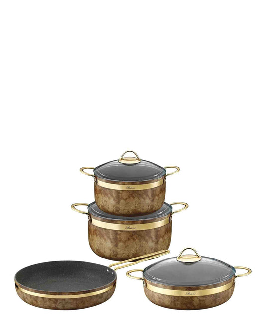 Brioni Royal Stone 7 Piece Cookware Set - Tiger Eye & Gold