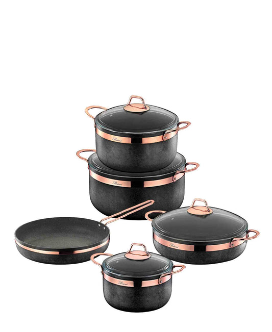 Brioni Royal Stone 9 Piece Cookware Set - Black & Copper