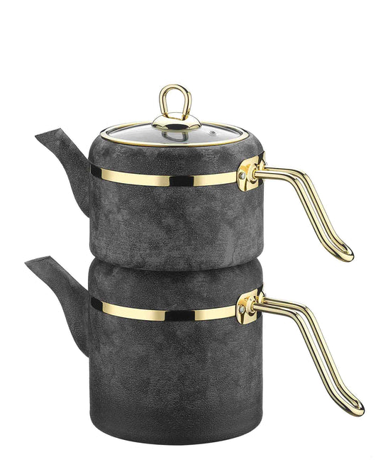Brioni Royal Stone Teapot Set - Sandstone & Gold
