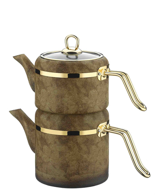 Brioni Royal Stone Teapot Set - Tiger Eye & Gold