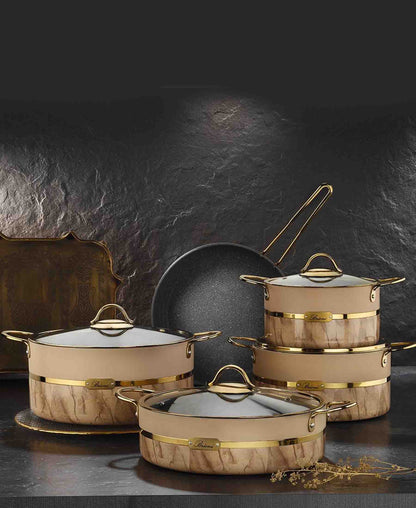 Brioni Selection 9 Piece Granite Cookware Set - Cream