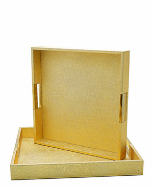 Golden 2 Piece Tray Set Pu Leather - Gold