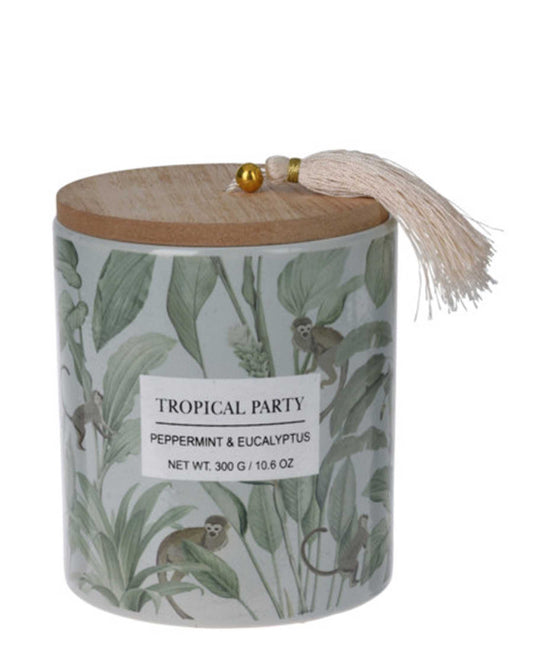 Tropical Party Candle In Ceramic Jar - Peppermint & Eucalyptus