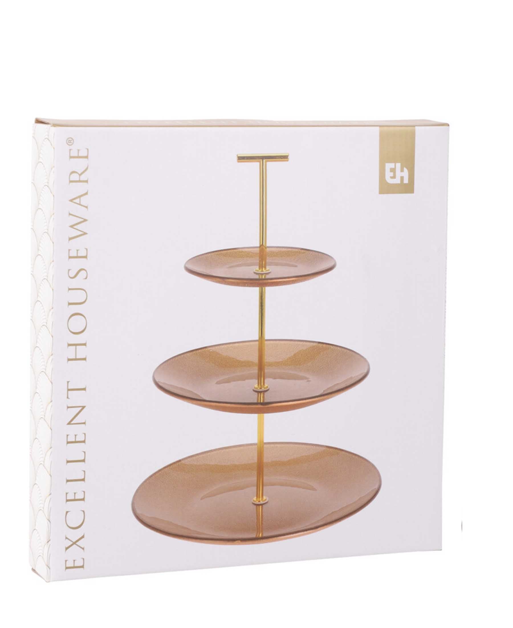 Excellent Houseware 3 Tier Footed Glass Stand - Gold